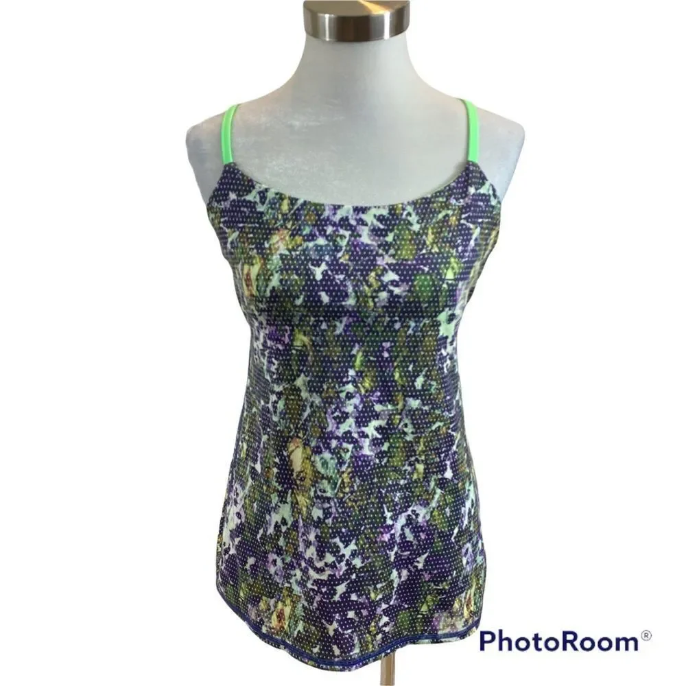 Lululemon Floral Sport White Multi/Pistachio Dancing‎ Warrior Activewear Top 8